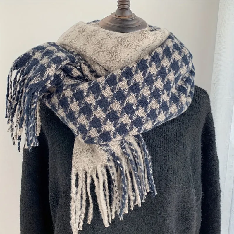 1pc winter houndstooth scarf warm scarf, thickened warm scarf for men