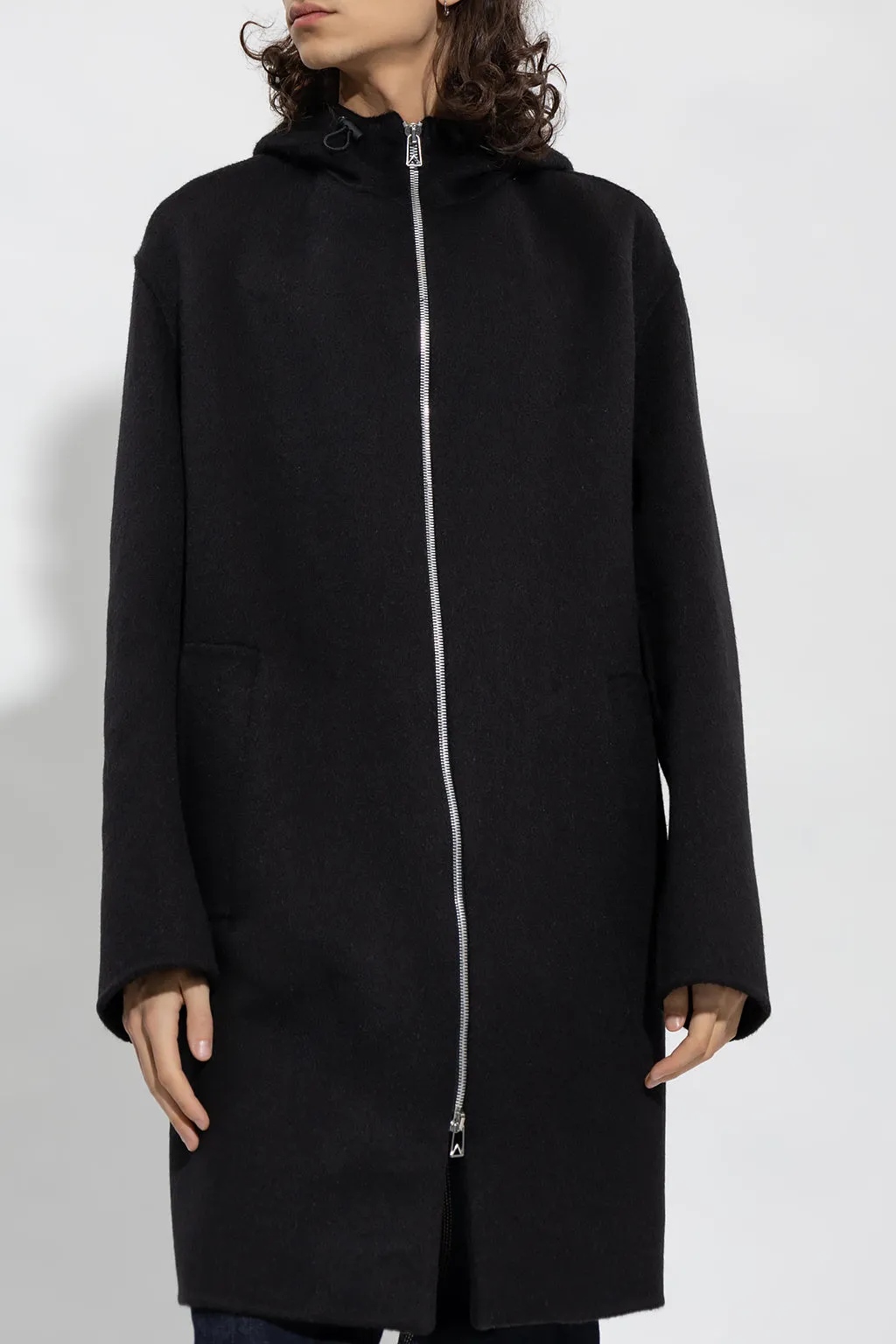 Bottega Veneta New Men's Wool Zip Up Coat In Black With Hood