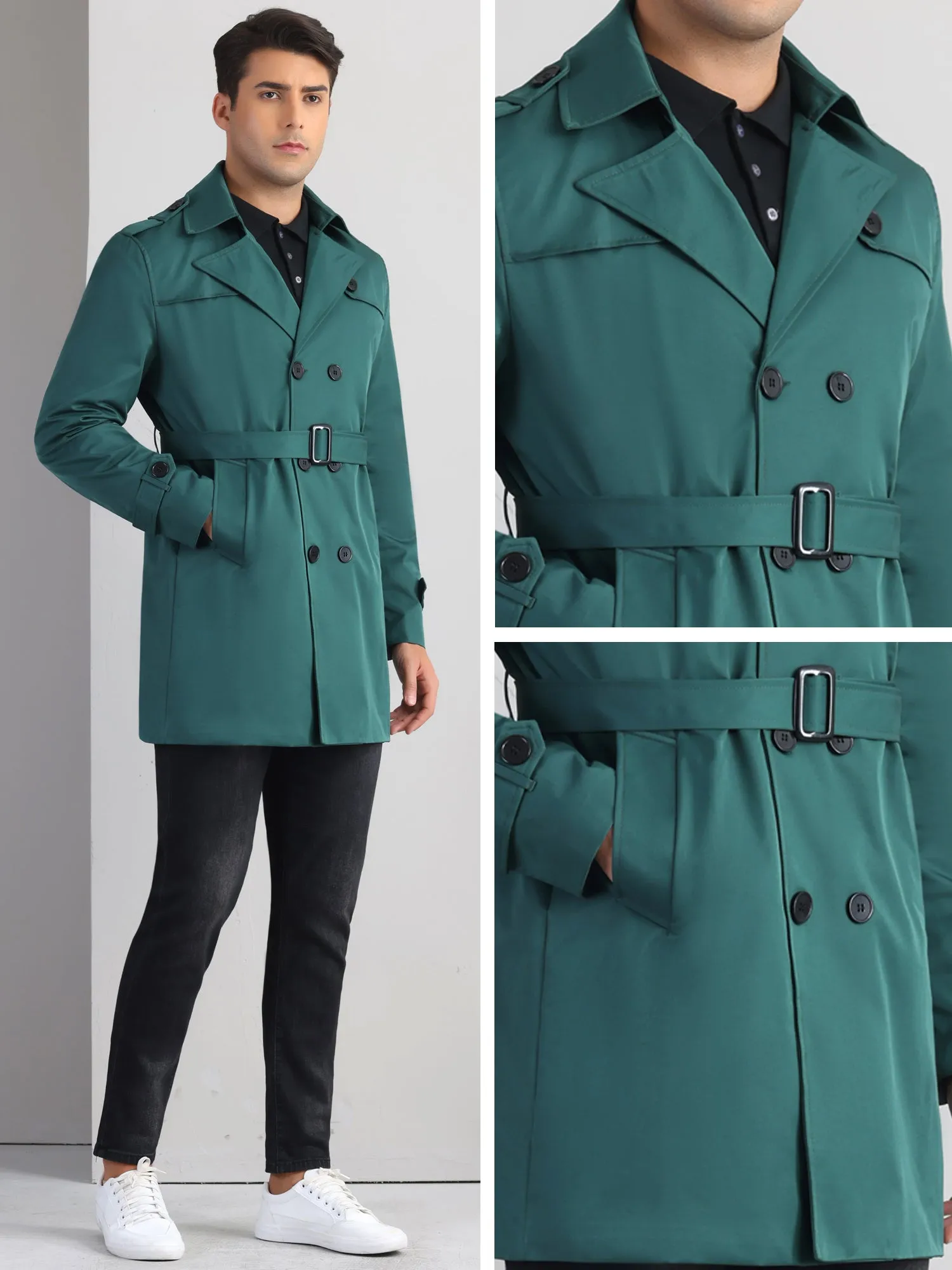 Business Trench Coat for Men's Double Breasted Notched Lapel Winter Overcoats