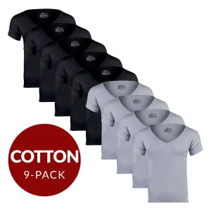 Deep V Cotton Sweat Proof Undershirt For Men - Mix 9-Pack (5x Black, 4x Grey)