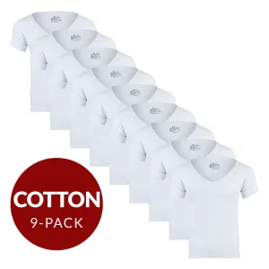 Deep V Cotton Sweat Proof Undershirt For Men - White 9-Pack