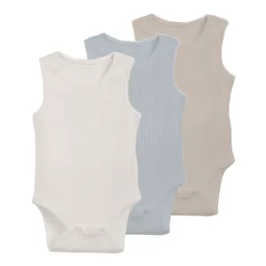 Ely's 3 Pack Ribbed Tank Undershirts- Blue/Tan/Ivory