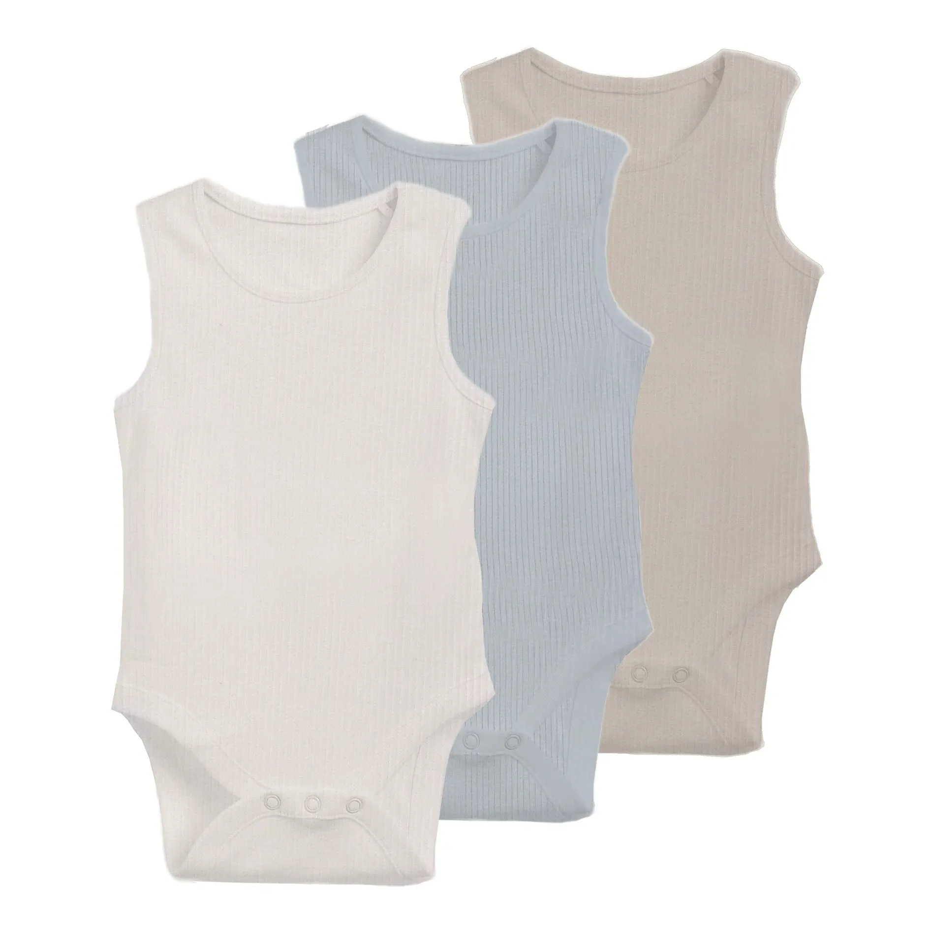 Ely's 3 Pack Ribbed Tank Undershirts- Blue/Tan/Ivory