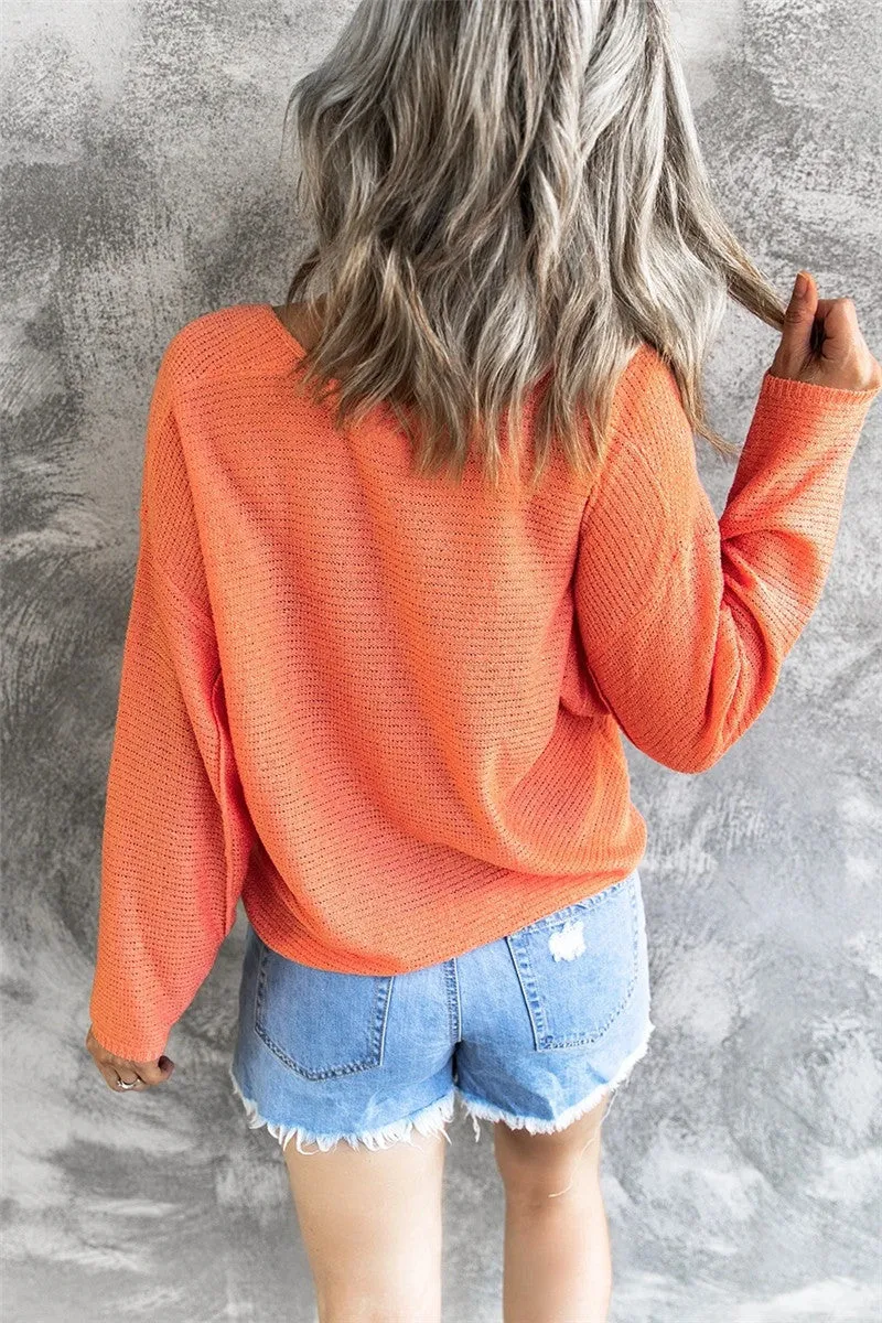 Fashion Hollow V-Neck Knit Sweater For Women Wholesale