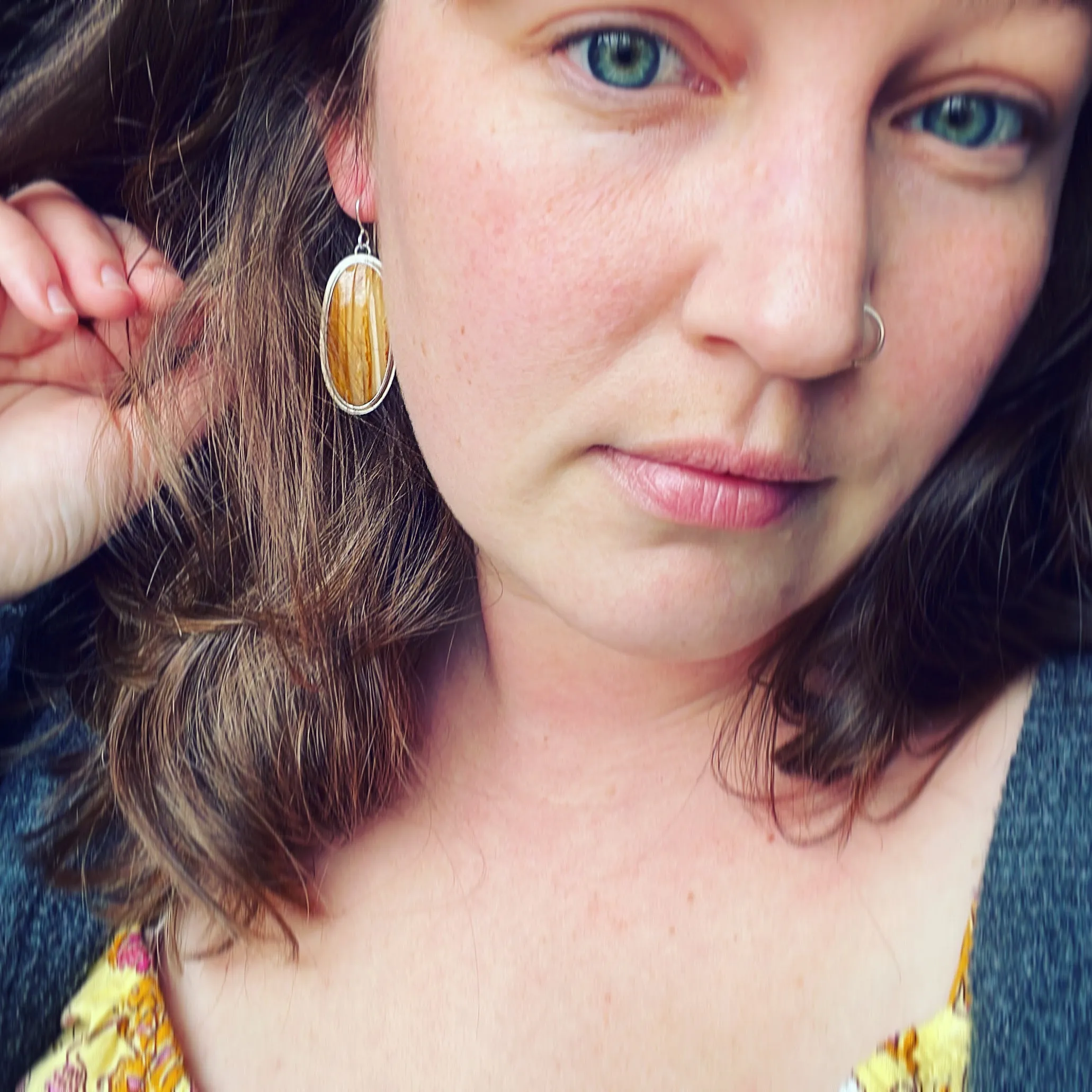 Fossil Palm Wood and Sterling Silver Earrings