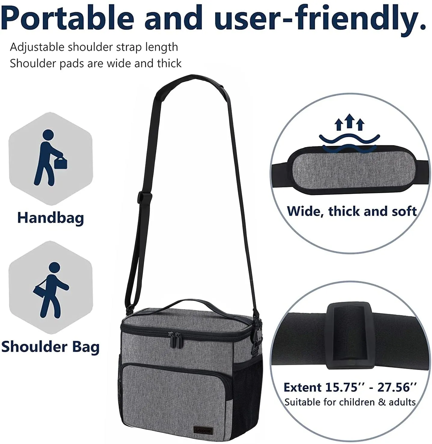 Leakproof Lunch Bag for Men Women Lunch Cooler Bag Insulated Lunch Box Organizer Large Lunch Bags with Adjustable Shoulder Strap Adult Reusable Lunchbag Work Picnic (Grey), by Gloppie