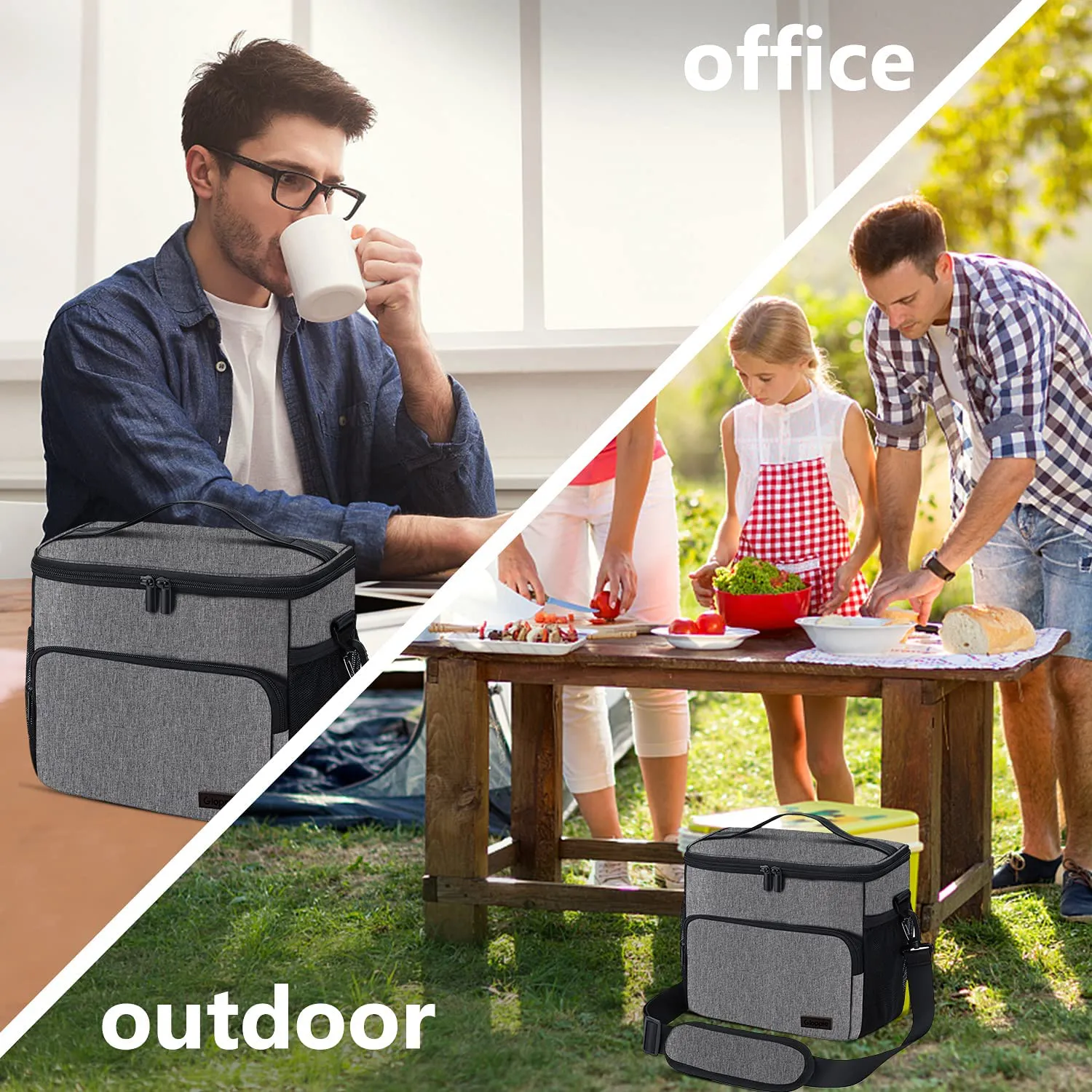 Leakproof Lunch Bag for Men Women Lunch Cooler Bag Insulated Lunch Box Organizer Large Lunch Bags with Adjustable Shoulder Strap Adult Reusable Lunchbag Work Picnic (Grey), by Gloppie