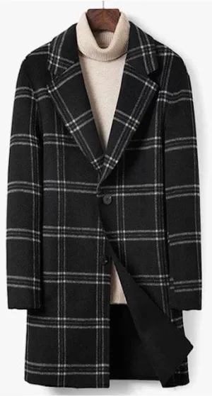 Men Brown Colors Plaid Overcoat