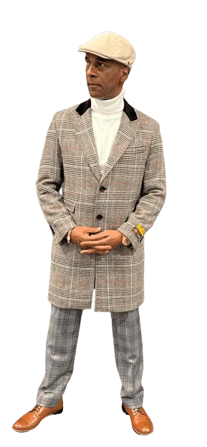 Mens Brown Color Plaid Overcoat