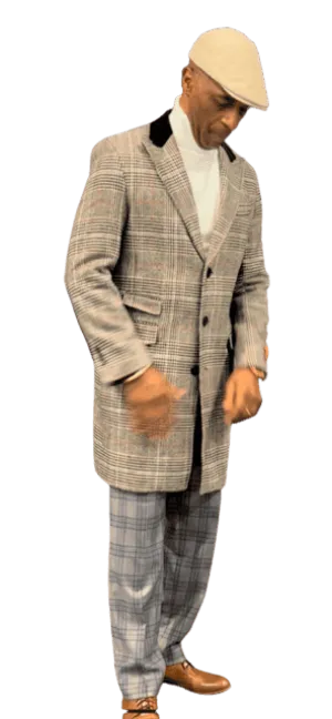 Mens Brown Colors Plaid Overcoat