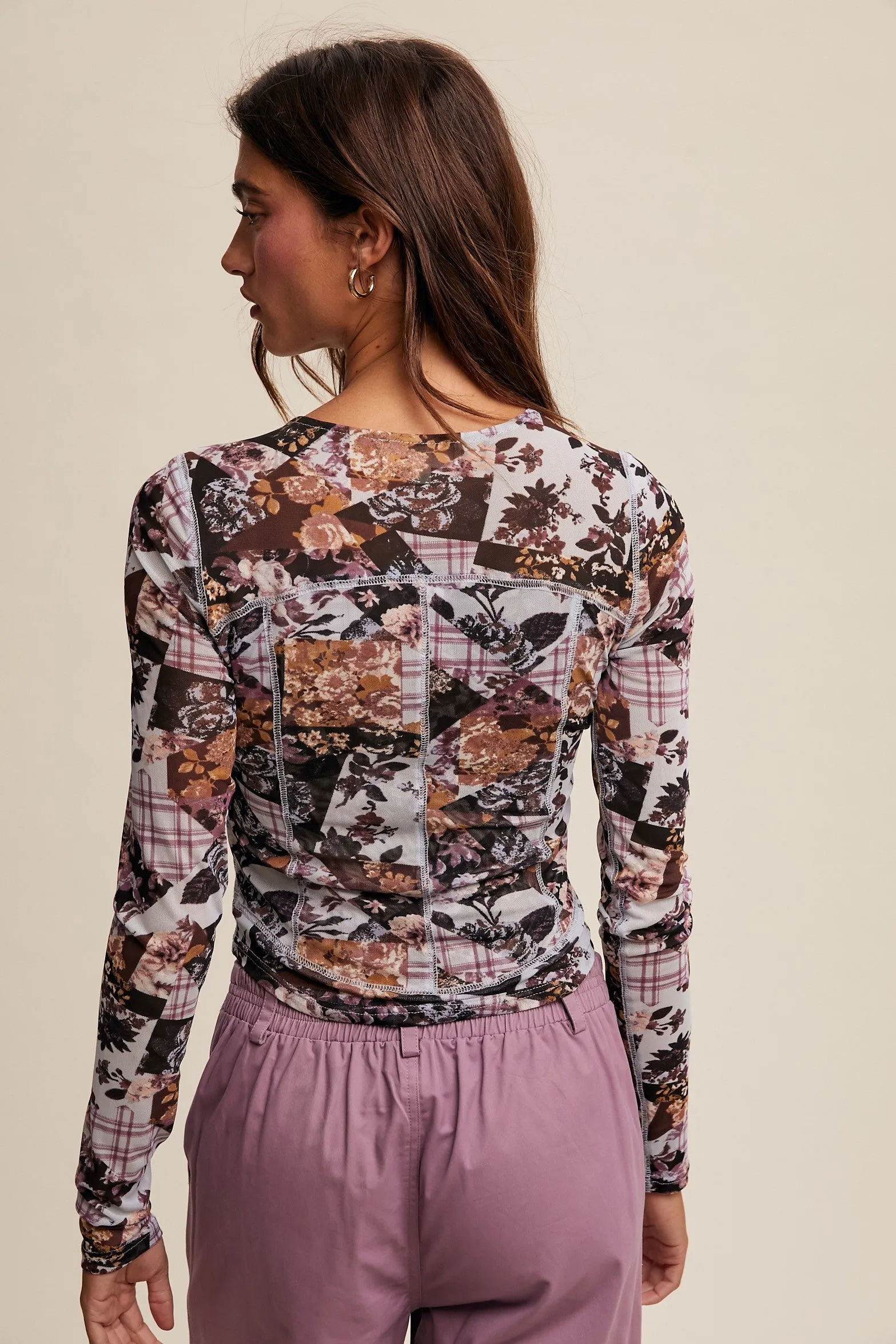 Patchwork Mesh Long Sleeve