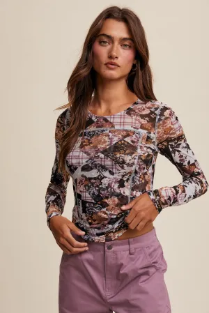 Patchwork Mesh Long Sleeve