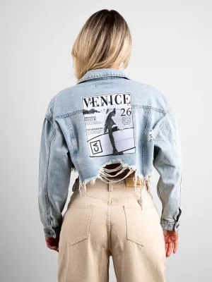 "SURFER GIRL VENICE BEACH" Crop Denim Jacket