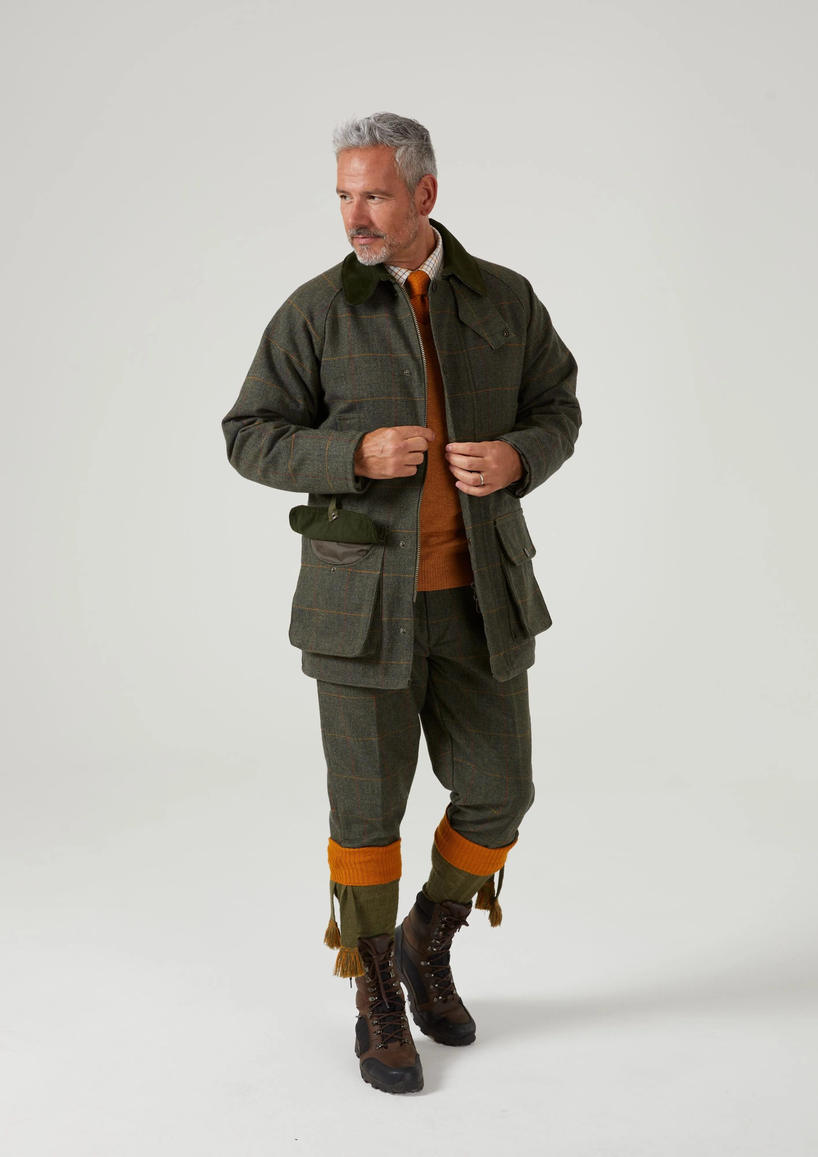 Rutland Men's Tweed Waterproof Shooting Coat In Seaweed - Regular Fit