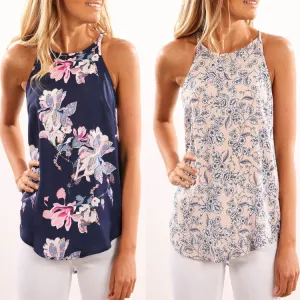 Scoop Neck Floral Print Spaghetti Straps Vest