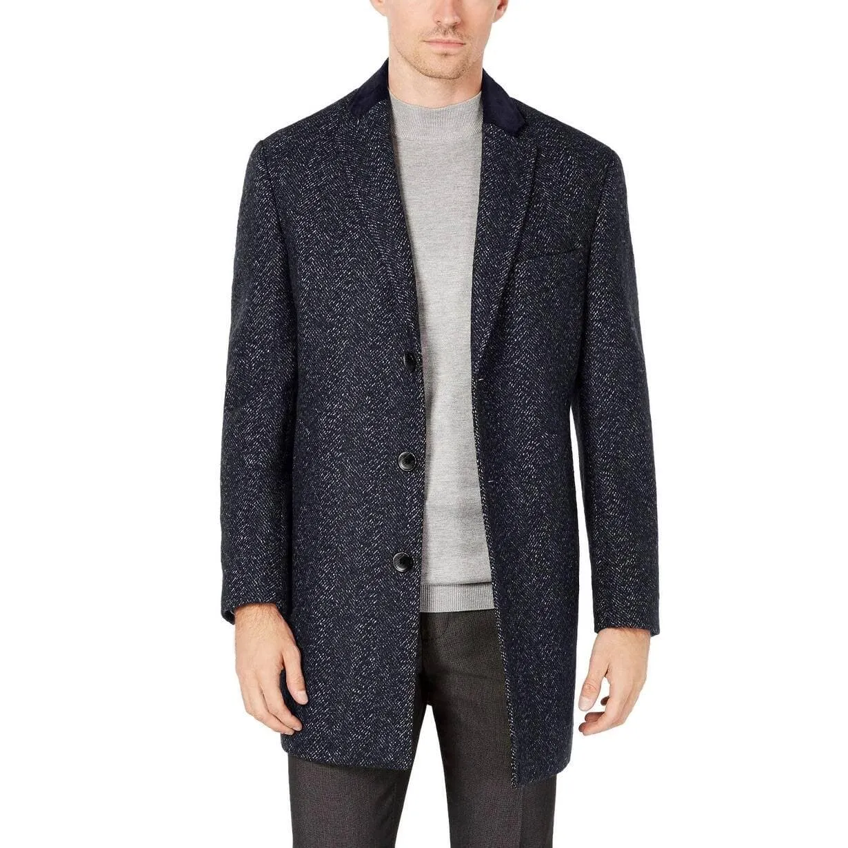 Tallia Mens Big & Tall Slim-Fit Herringbone Overcoat 4XLT Grey