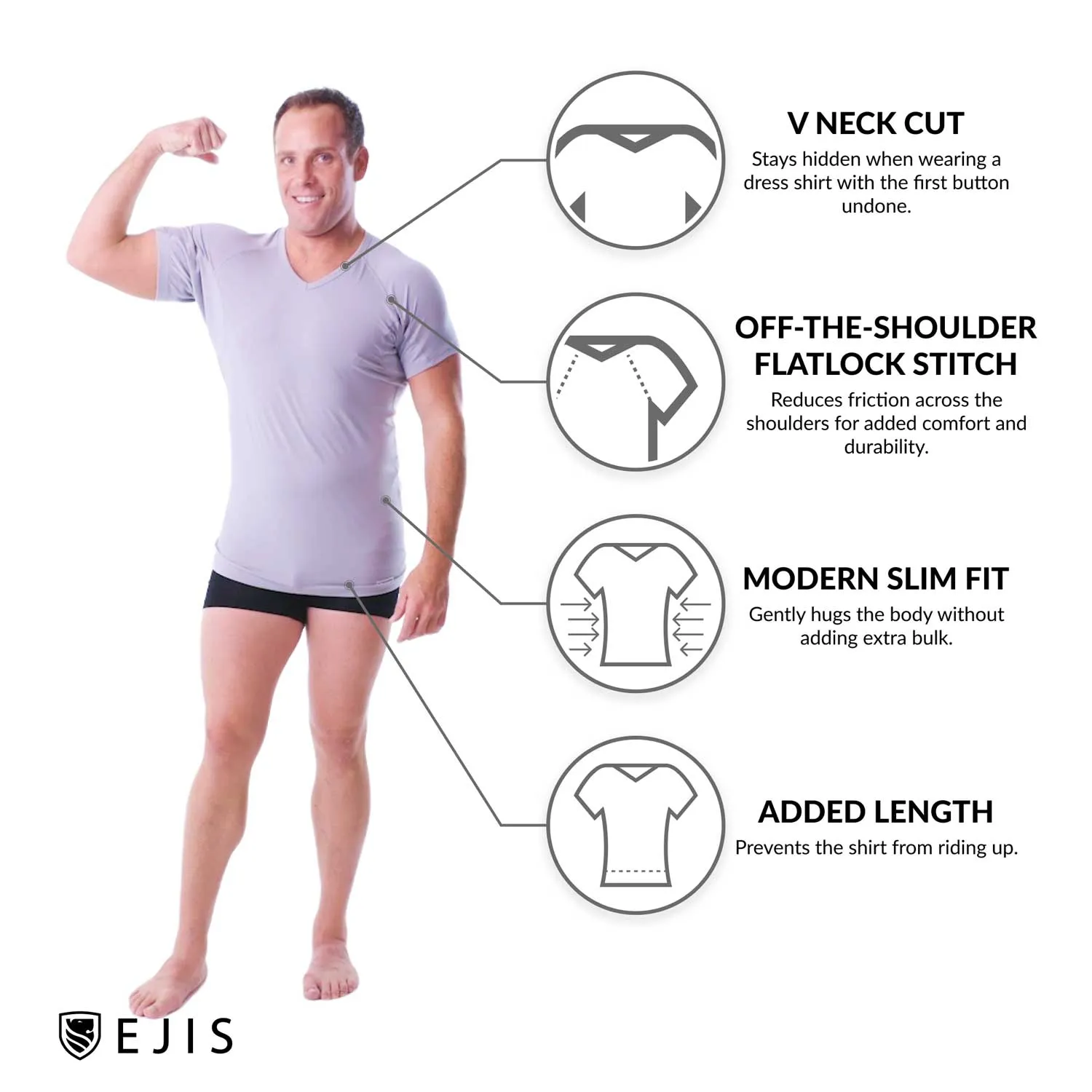 V-Neck Cotton Sweat Proof Undershirt For Men - Black 3-Pack