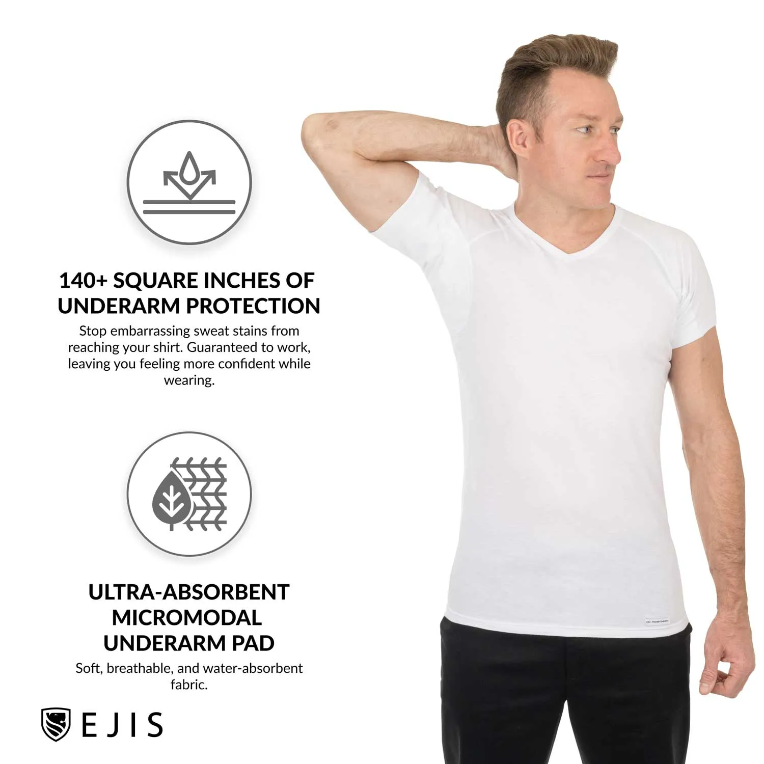 V-Neck Cotton Sweat Proof Undershirt For Men - Black 3-Pack