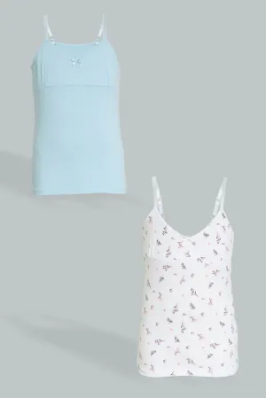 White/Blue Floral Cami Vest Set (Pack of 2)